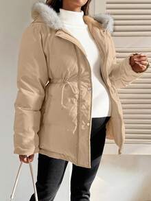 SHEIN Maternity Autumn/Winter Thermal Lined Drawstring Waist Hooded Padded Coat