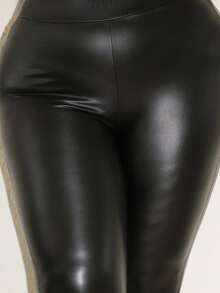 MelDlgn Plus Size Fashionable Versatile Solid Color High Waist Slim Fit Pants - Black - View 3