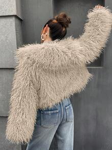 SHEIN ICON Women's Light Green Elegant Party Dress Versatile Faux Fur Coat In Fall/Winter - Khaki - View 2