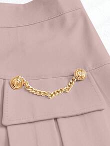SHEIN Clasi 优雅纯色褶皱链条装饰裙 - 粉色 - 查看 4