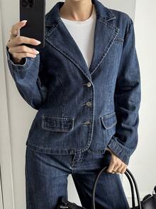 Livesso Women's Casual Denim Jacket And Distressed Jeans Set, Autumn/Winter