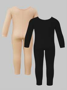 Sparklyn 两件装女童秋冬修身保暖纯色连体衣，面料柔软舒适，纯色设计，适合居家穿着，春秋冬三季皆宜。 - 彩色 - 查看 2