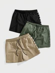 Manfinity VCAY Men's Woven Casual Loose Elastic Waist Straight Leg Shorts Set, Everyday Wear - Black - View 10