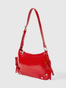 ROMWE Kawaii A New Women's Bag For Autumn And Winter Season, Retro Fashion Shoulder Square Bag With Zip Opening, Small Capacity Lightweight Underarm Bag. Suitable For Women, Students And Office Workers Commuting, Casual Use Of Small Bags - Red - View 4