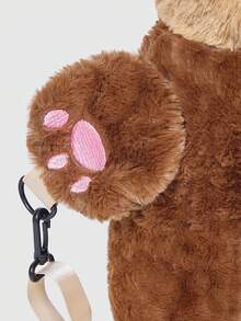 ROMWE Kawaii 可爱派对浣熊毛绒背包，动物造型卡通单肩斜挎包，大容量手机钱包，节日派对个性背包，女士化妆包，时尚校园背包，生日礼物 - 棕色 - 查看 4