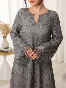 Al Najma 宽松休闲网纱土耳其长裙及阿拉伯传统长袍，秋冬款 - 灰色 - 查看 1