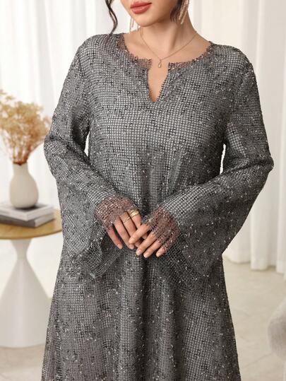 Al Najma 宽松休闲网纱土耳其长裙及阿拉伯传统长袍，秋冬款