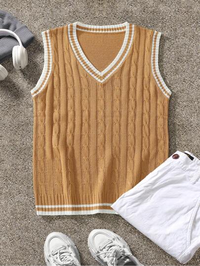Claim Dot Men's Casual Cable Knit Cricket Sweater Vest, Suitable For Daily Commute And School Style, Autumn/Winter