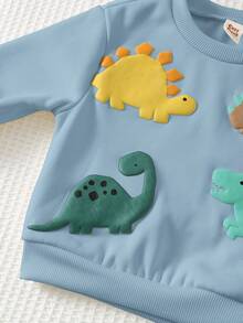 Cozy Pixies Baby Boy Cartoon 3D Dinosaur Pattern Knitted Soft Crew Neck Long Sleeve Pullover Sweatshirt