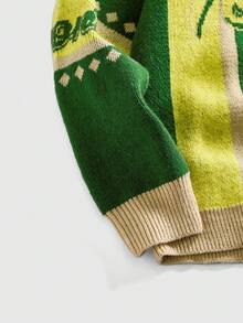 ROMWE MEN Men's Preppy V-Neck Soccer Inspired Knit Sweater, For Winter - Green - View 4