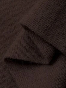 DAZY 两件套女士纯色落肩长袖拉链连帽开衫毛衣套装 - 棕色 - 查看 6