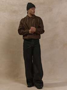 Musero Overlap Layered Flap Denim Trouser Baggy Wide Leg Double Waistband Jeans SPRING SUMMER - Black - View 1