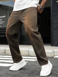 Manfinity Homme Quần jean denim trơn màu thường ngày cỡ lớn dành cho nam - Đồng - Xem 8