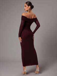 Silquee Women's Solid Color Minimalist Long Sleeve Casual Dress,Dresses For Women Elegant - Maroon - View 2