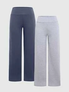 SHEIN Sparklyn 2件套少女休闲百搭日常上学宽松直筒运动裤，秋冬季 - 彩色 - 查看 3