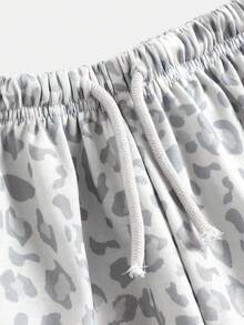 少女休闲豹纹抽绳腰运动裤，返校季，秋季 - 淺灰色 - 查看 5