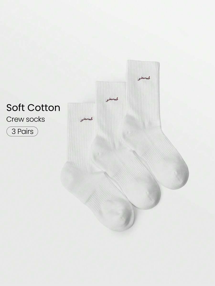 GLOWMODE 3 Pairs Socks Soft Ventilated Mesh With Embroidered Logo Gym Workout Daily - 白色 - 查看 1
