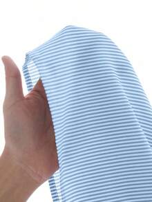 Franclia 时尚高端法式设计宽松蝙蝠袖条纹领女式衬衫 - 淺藍色 - 查看 4