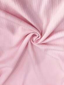 Franclia 女士纯色修身斜肩长袖T恤，罗纹针织上衣 - 粉色 - 查看 4