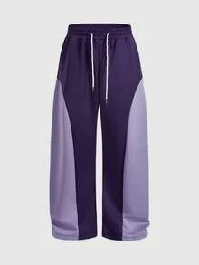 ROMWE MEN Prep Men's Knit Minimalist Collegiate Sports Wide Leg Pants - Black - View 1