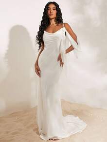 Opulessa Beach Fairycore Wedding Party Elegant Solid Color Woven Maxi Slip Dress For Women,Luxury Elegant Graduation, Chic Dress,Wedding Guest Outfits,Sexy Elegant Party,Graduation,Prom,Luxury Evening,Autumn Winter Clothes For Women,  National Day,  New Year Clothes,  Going Out Outfit, - White - View 2