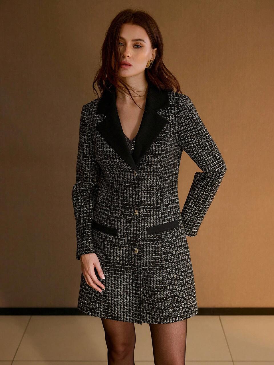 LAPEL COLLAR BUTTON FRONT DRESS