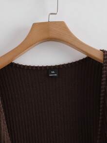 SHEIN LUNE 大码女装三件套：纯色罗纹可调节吊带背心 + 休闲开襟长袖开衫 + 松紧腰紧身裤 - 藏蓝色 - 查看 8