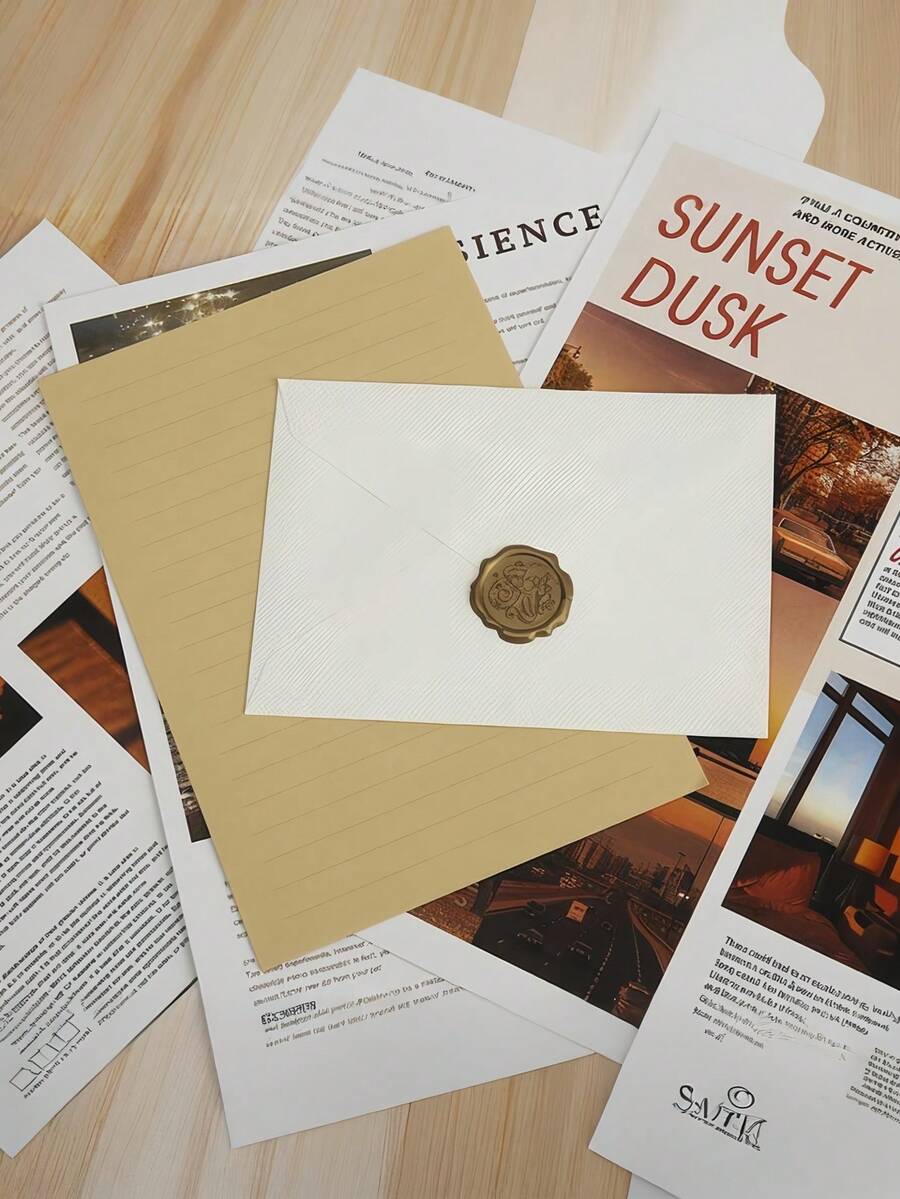 一套信封和蜡封，黄麻质感，复古中式图案，适用于邀请函、明信片、婚礼、派对、节日庆典等场合，手工制作，优雅封口套装，正式活动礼品包装，复古设计 - 白色 - 查看 1