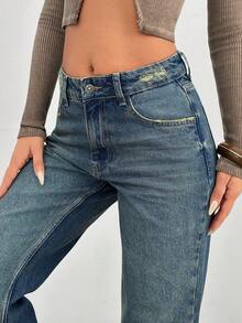 EURMUSE Women's Mid-Rise Washed Comfortable Breathable Slant Pocket Loose Wide-Leg Jeans - Medium Wash - View 3