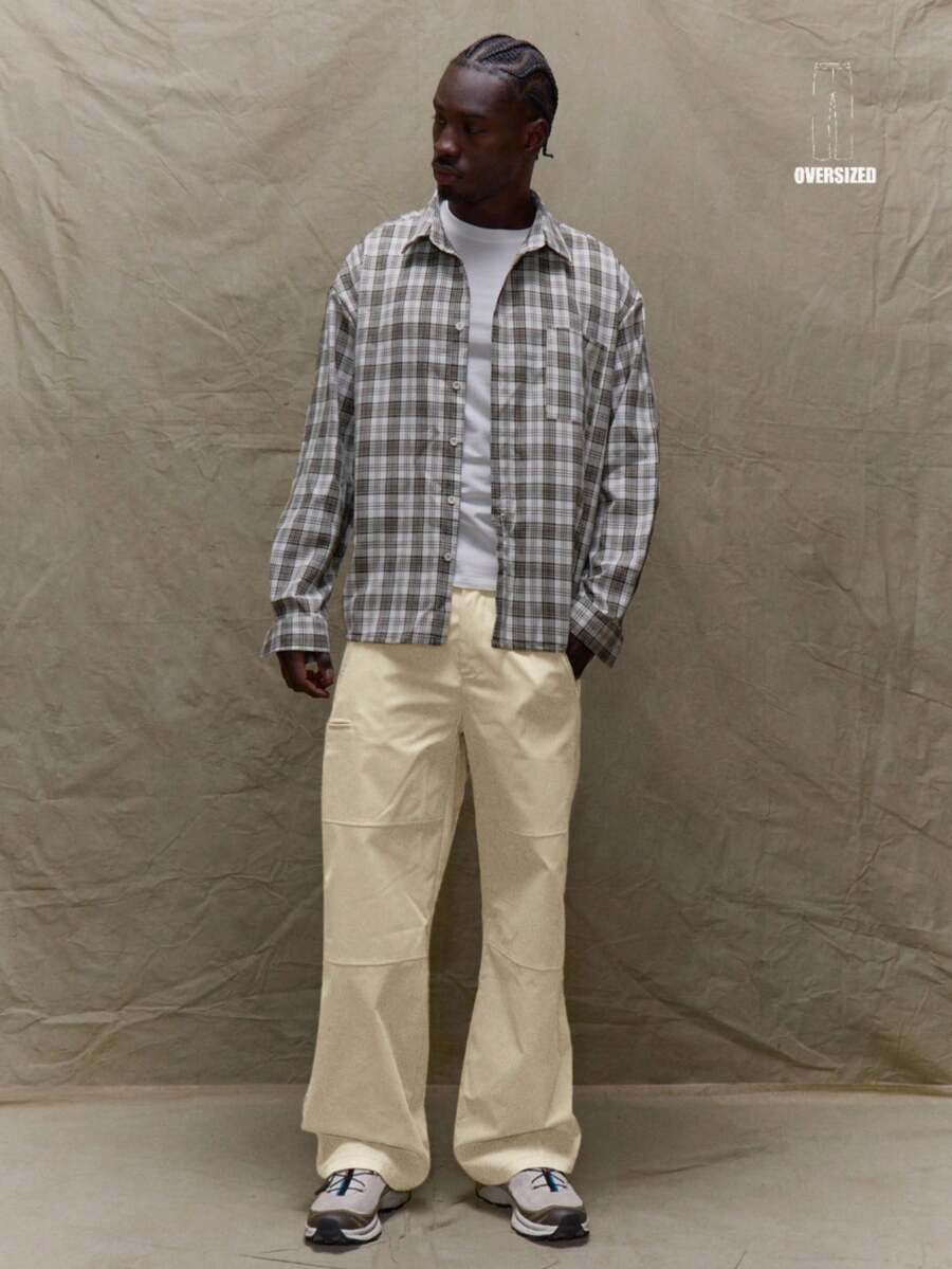 Musero Weite Nylon Reißverschluss Cargo-Stil Hose mit Gürtelschlaufen-Details, Herbst/Winter