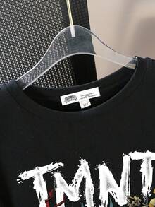 TEENAGE MUTANT NINJA TURTLES | SHEIN Tween Boy Casual Cartoon Print Short Sleeve T-Shirt, Suitable For Summer - Black - View 4