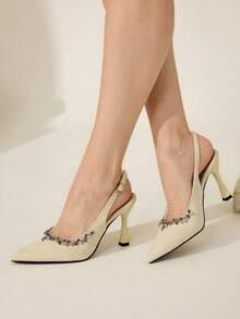 CUCCOO HITCHD 女士尖头水钻装饰细高跟鞋，优雅奢华浪漫性感哥特风黑色麂皮一脚蹬高跟鞋，适合正式场合、婚礼宾客、下午茶、约会之夜、派对、婚礼、盛会、万圣节、圣诞节、感恩节、生日等场合。 - 芥末黃 - 查看 5