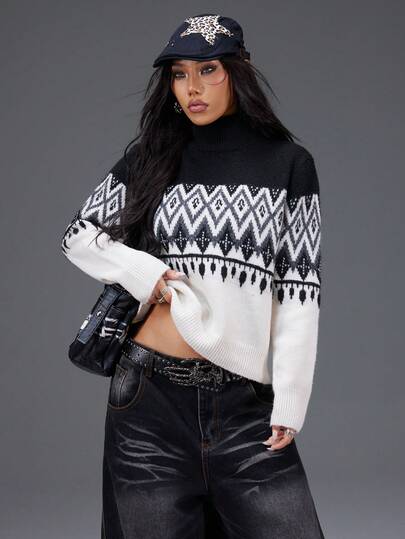 Almamuse 女士高领长袖毛衣，适合派对、秋冬季等场合穿着。