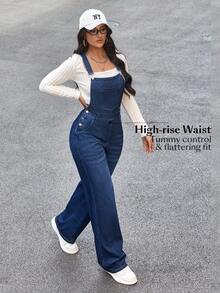 Flexra 女士休闲通勤水洗牛仔背带裤 - 深色水洗藍 - 查看 3