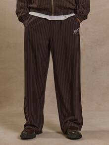Musero Pinstripe Baggy Wide Leg Elasticated Waistband Embroidery Branded Detailing PREMIUM Tracksuit Bottom Pants SPRING SUMMER Trouser - Multicolor - View 2
