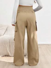 SHEIN 孕妇纯色翻盖口袋直筒工装裤