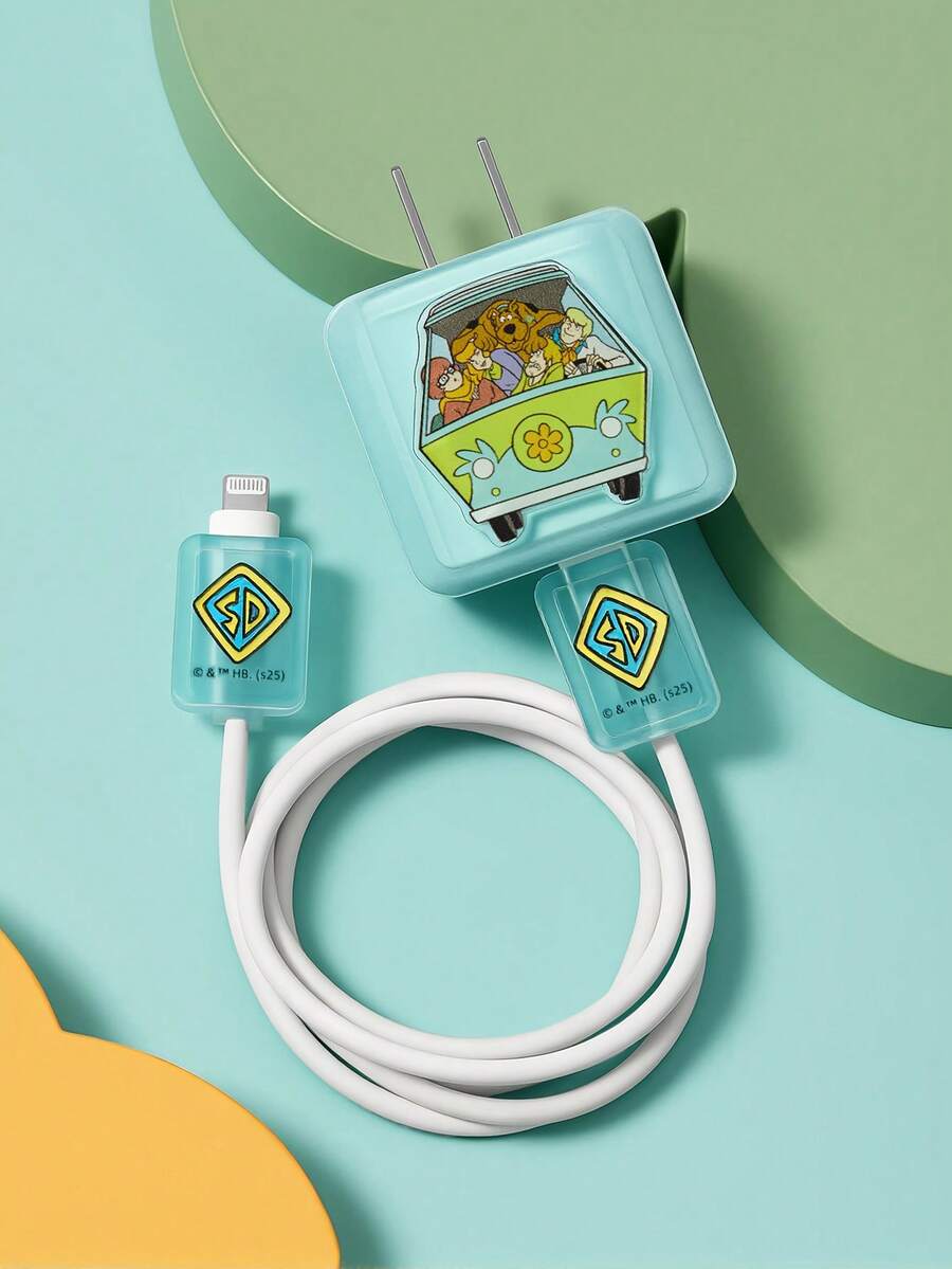 SCOOBY-DOO X SHEIN 3 件装数据线保护套，兼容 充电器，充电器保护套（不含数据线），礼品之选 - 綠色 - 查看 1