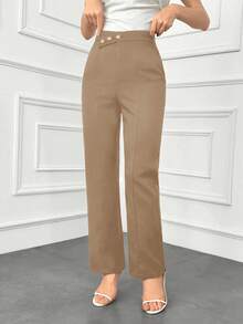 Modelyn Women's Solid Color High-Waisted Suit Pants, Suitable For Work Autumn Winter Clothes For Women - Brown - View 4