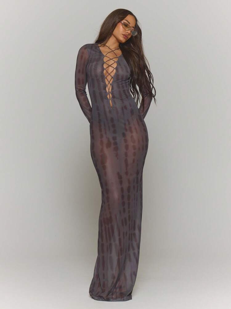 extreme sheer dresses Extreme Cowl Neck Open Back Maxi Dress In Black Sheer Floral Devore | EGO  US