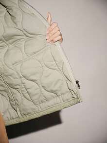 Lumivelle 女士常规版型秋冬绗缝浅肩3D葫芦花优雅浅绿色假日外套，宽松休闲通勤百搭绗缝大衣