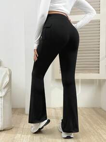 SHEIN Maternity Casual Solid Color Cargo Leggings - Black - View 2