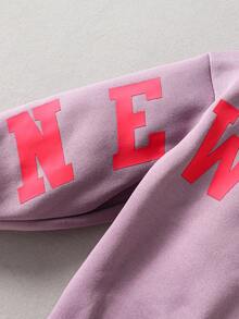 2件套少女休闲舒适圆领长袖上衣和裤子套装 - 淡紫色 - 查看 6