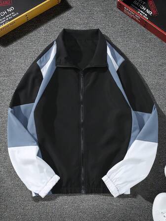 Manfinity Sporsity 男士长袖撞色拉链前开襟户外防风夹克，秋季款