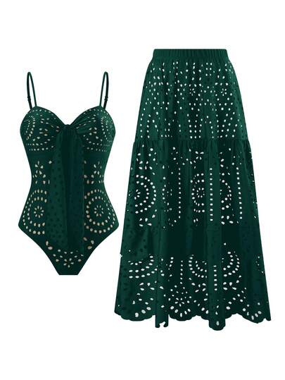 Swim Oasis 女士V领焦糖棕色镂空连体泳衣