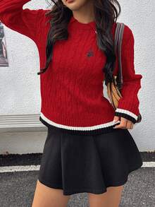 INAWLY Women's Embroidery Contrast Color Sweater, Autumn/Winter - Red - View 3