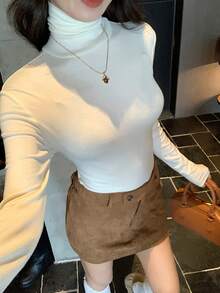 DAZY Women's Basic Solid Color Turtleneck T-Shirt, Autumn/Winter Long Sleeve Women - White - View 4