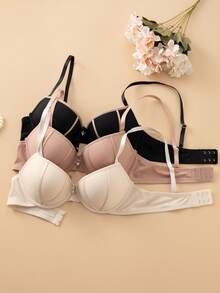 3pcs/Set Women's Simple Underwire Bras, Casual Lift And Gather Bra
