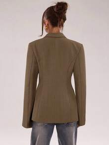 SHEIN BAE Women's Casual Single-Breasted Long Sleeve Blazer - Khaki - View 2