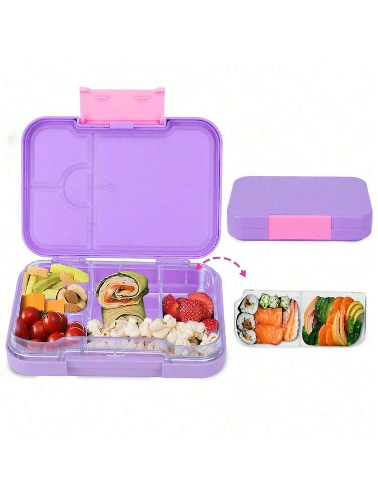 Hộp đựng cơm trưa Bento bằng chất liệu Tritan có nhũ - Hộp đựng cơm trưa điện tử - 4-6 ngăn, chống rò rỉ, tay cầm di động, dùng được trong lò vi sóng/máy rửa chén - Màu tím 935C - Xem 2