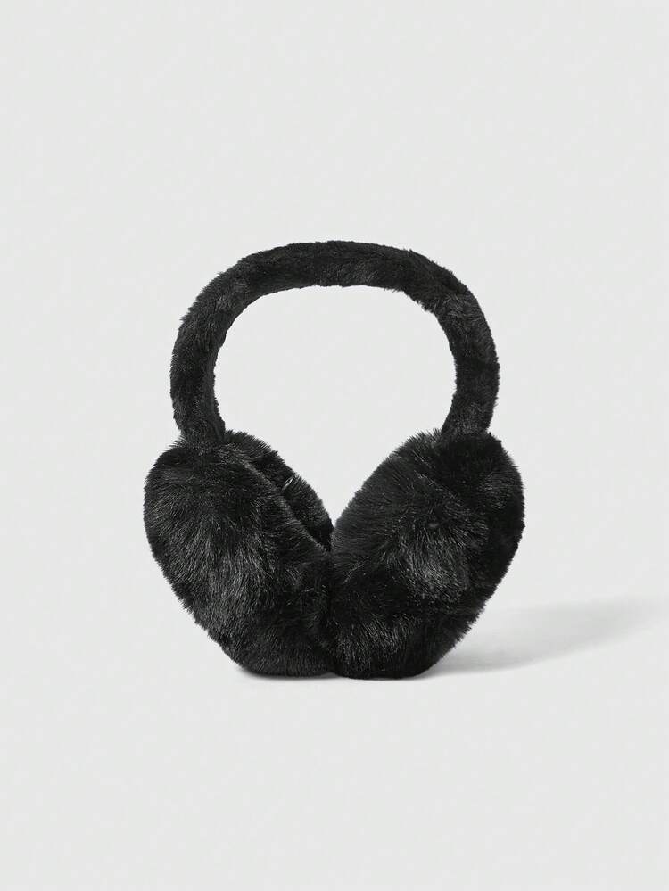ROMWE Kawaii 1 件可爱毛绒冬季耳罩，可折叠，防冻耳罩，适合女士，适合骑自行车和户外活动万圣节 - 黑色 - 查看 3